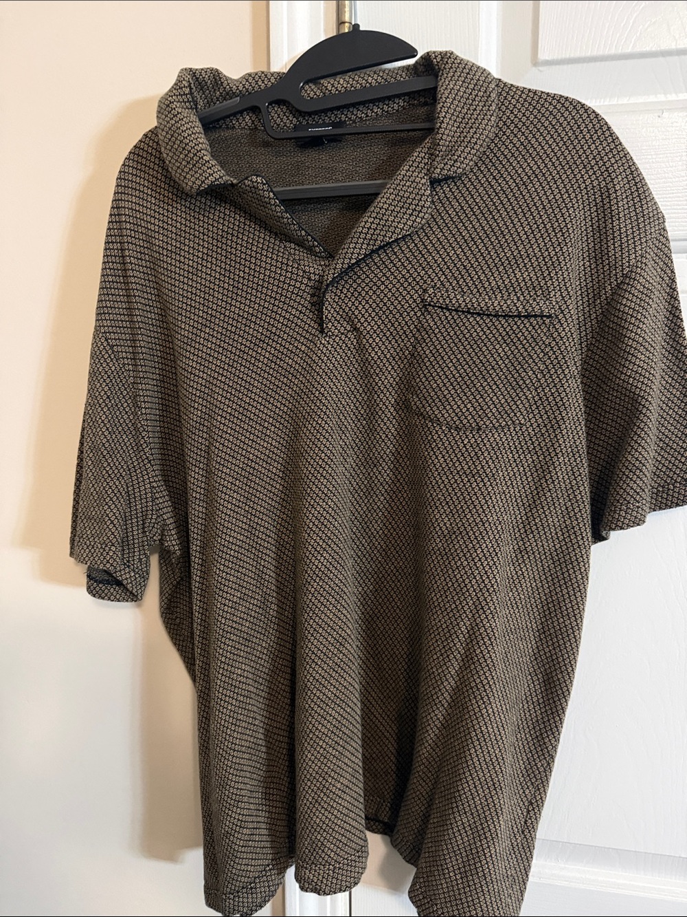 Express Men's Short-Sleeve Polo in Brown Micro-Check